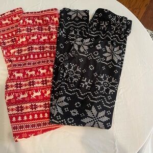 2 pair of holiday leggings-Reindeer and Snowflake